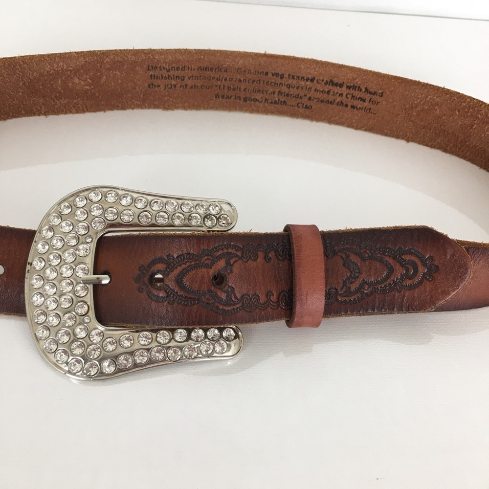 Leather Island by Bill Lavin Brown Tooled Leather Western Belt Women’s Size 30 - Picture 9 of 10